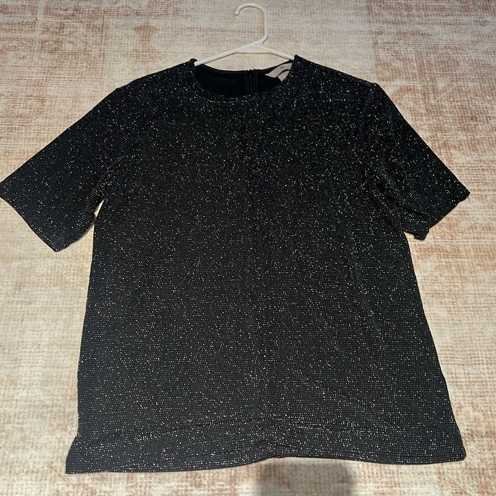 H&M Holiday Silver Shimmer Crew Neck Metallic Party Blouse/Top XS